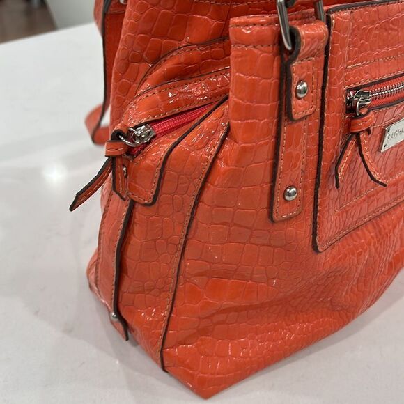 SAG HARBOR SHINY CORAL FAUX LEATHER HANDBAG TOTE SATCHEL PURSE - Picture 4 of 8